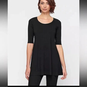 Eileen Fisher Elbow-Sleeve Viscose Jersey Tunic in Black minimalist comfy
